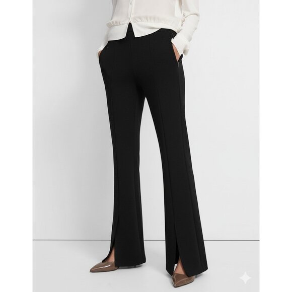 NWT THEORY Vent Demitria in Black Navy Double Knit Slit Flare Trouser Pants 4 - Picture 1 of 11